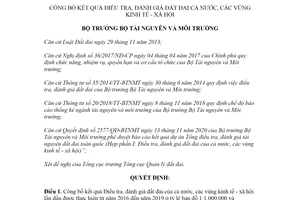 Quyết định 1432/QĐ-BTNMT 2021 kết quả Điều tra đất đai của cả nước các vùng kinh tế xã hội