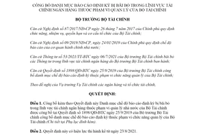 Quyết định 1375/QĐ-BTC 2021 công bố báo cáo định kỳ bị bãi bỏ trong lĩnh vực tài chính ngân hàng