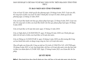 Quyết định 39/2021/QĐ-UBND bảo vệ bí mật nhà nước tỉnh Vĩnh Phúc