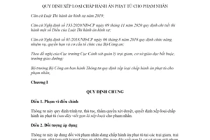 Thông tư quy định xếp loại chấp hành án phạt tù cho phạm nhân