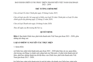 Quyết định 1331/QĐ-TTg 2021 Chiến lược phát triển thanh niên Việt Nam