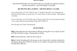 Quyết định 843/QĐ-LĐTBXH 2021 Phương án ứng phó với các cấp độ của dịch COVID19
