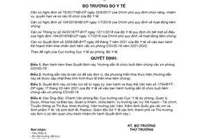 Quyết định 3588/QĐ-BYT 2021 hướng dẫn tổ chức buổi tiêm chủng vắc xin phòng COVID19