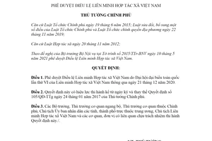 Quyết định 1328/QĐ-TTg 2021 Điều lệ Liên minh Hợp tác xã Việt Nam