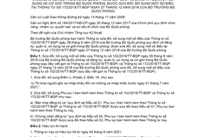 Thông tư 102/2021/TT-BQP sửa đổi Thông tư 102/2016/TT-BQP đăng ký xe cơ giới