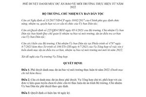 Quyết định 510/QĐ-UBDT 2021 danh mục dự án bảo vệ môi trường thực hiện từ 2022