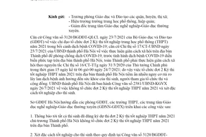 Công văn 2702/SGDĐT-QLT 2021 không tổ chức đợt 2 Kỳ thi tốt nghiệp trung học phổ thông Hà Nội