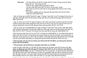 Công văn 8007/SGTVT-KT 2021 hướng dẫn giao thông cho phương tiện lưu thông vào Hồ Chí Minh
