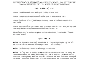 Quyết định 3616/QĐ-BYT 2021 tăng cường năng lực cấp cứu điều trị người bệnh COVID19 nặng