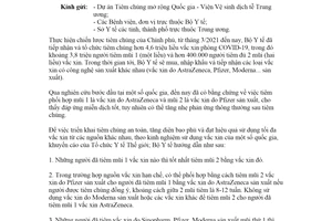 Công văn 6030/BYT-DP 2021 hướng dẫn tiêm 02 liều vắc xin phòng COVID19