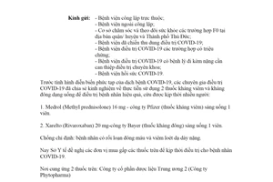 Công văn 5216/SYT-NVD 2021 mua thuốc để điều trị cho bệnh nhân COVID19 Sở Y tế Hồ Chí Minh