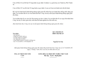 Công văn 117/TANDTC-PC 2021 mẫu Quyết định không kháng nghị giám đốc thẩm