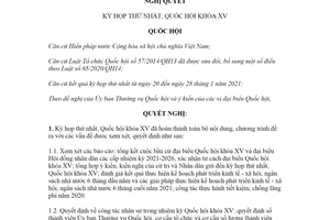 Nghị quyết 30/2021/QH15 kỳ họp thứ nhất Quốc hội khóa XV