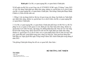 Công văn 5319/VPCP-TCCV 2021 xây dựng Nghị định quy định chức năng nhiệm vụ của các Bộ