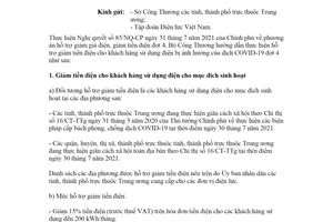 Công văn 4748/BCT-ĐTĐL 2021 hỗ trợ giảm giá tiền điện cho khách hàng bị ảnh hưởng dịch COVID19 đợt 4