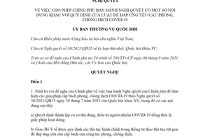 Nghị quyết 268/NQ-UBTVQH15 2021 cho phép ban hành Nghị quyết khác với quy định của luật