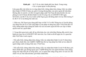 Công văn 2974/LS-PL 2021 kiểm tra Giấy chứng nhận tiêm chủng COVID19 của nước ngoài