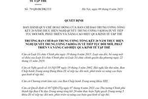 Quyết định 79/QĐ-BCĐKTTT 2021 hoạt động Ban Chỉ đạo Trung ương nâng cao kinh tế tập thể