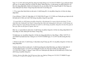 Công văn 3138/BXD-VLXD 2021 thực hiện Thông tư 19/2019/TT-BXD