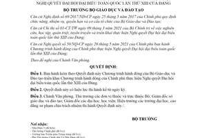 Quyết định 2559/QĐ-BGDĐT 2021 Chương trình thực hiện Nghị quyết Đại hội đại biểu toàn quốc