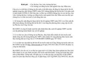 Công văn 3353/BGDĐT-GDĐH 2021 thí sinh đủ điều kiện dự thi nhưng không tham dự kỳ thi tốt nghiệp