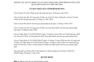 Quyết định 11/2021/QĐ-UBND bãi bỏ Quyết định về lĩnh vực môi trường của tỉnh Bình Dương