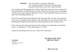 Công văn 2475/TLĐ 2021 bổ sung đối tượng miễn đóng đoàn phí công đoàn