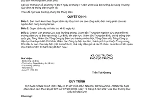 Quyết định 67/QĐ-ĐTĐL 2021 Quy trình dự báo điện năng phát của các nguồn điện năng lượng tái tạo