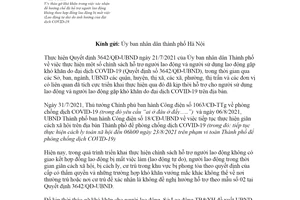 Công văn 4658/SLĐTBXH-VLATLĐ 2021 tháo gỡ khó khăn hỗ trợ người lao độngtự do mất việc COVID19 Hà Nội