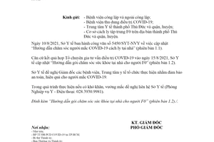 Công văn 5627/SYT-NVY 2021 Hướng dẫn gói chăm sóc sức khỏe tại nhà cho người F0 Hồ Chí Minh