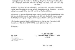 Công văn 3463/BGDĐT-QLCL 2021 Lịch công tác đợt 2 Kỳ thi tốt nghiệp trung học phổ thông