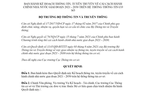 Quyết định 1216/QĐ-BTTTT 2021 tuyên truyền về cải cách hành chính Nhà nước 2021 2030