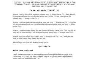 Quyết định 13/2021/QĐ-UBND thỏa thuận thông số kỹ thuật xây dựng bến khách ngang sông Phú Thọ