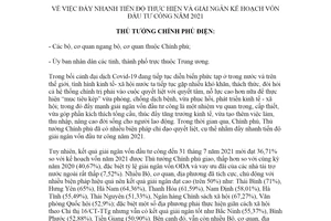 Công điện 1082/CĐ-TTg 2021 đẩy nhanh tiến độ thực hiện kế hoạch vốn đầu tư công