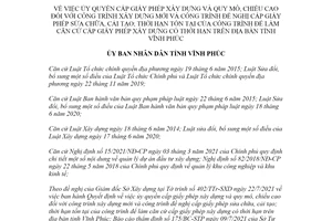 Quyết định 43/2021/QĐ-UBND ủy quyền cấp giấy phép xây dựng tỉnh Vĩnh Phúc