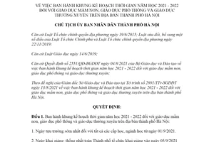 Quyết định 3952/QĐ-UBND 2021 khung kế hoạch thời gian năm học với giáo dục mầm non Hà Nội