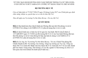 Quyết định 3982/QĐ-BYT 2021 Dự phòng COVID19 do chủng SARS CoV 2 ở phụ nữ mang thai