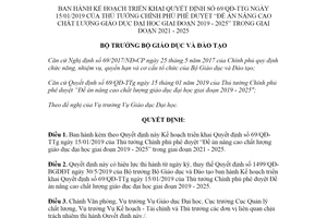 Quyết định 2622/QĐ-BGDĐT 2021 Kế hoạch triển khai Quyết định 69/QĐ-TTg