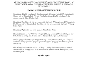 Quyết định 42/2021/QĐ-UBND hỗ trợ người không có giao kết hợp đồng lao động tỉnh Quảng Ninh