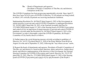 Official Dispatch 2718/UBND-VX 2021 social distancing measures prevention of COVID19