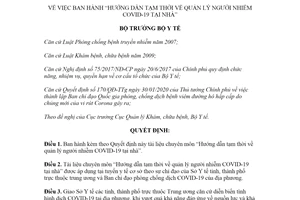 Quyết định 4038/QĐ-BYT 2021 Hướng dẫn tạm thời về quản lý người nhiễm COVID19 tại nhà