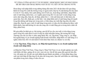 Chỉ thị 10/CT-BCT 2021 quản lý xuất nhập khẩu để hỗ trợ cho hoạt động sản xuất trong nước