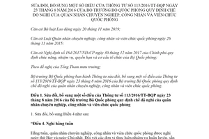 Thông tư 109/2021/TT-BQP sửa đổi Thông tư 113/2016/TT-BQP