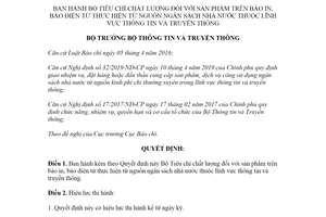 Quyết định 1269/QĐ-BTTTT 2021 Bộ Tiêu chí chất lượng đối với sản phẩm trên báo in