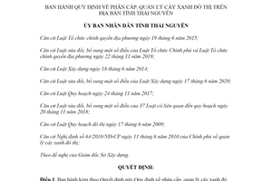 Quyết định 38/2021/QĐ-UBND phân cấp quản lý cây xanh đô thị tỉnh Thái Nguyên