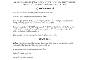 Quyết định 4109/QĐ-BYT 2021 Danh mục thuốc điều trị ngoại trú cho người nhiễm COVID19 tại nhà