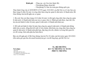 Công văn 8693/BGTVT-TCCB 2021 thực trạng tổ chức bộ máy làm công tác quản lý về thanh niên