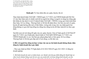 Công văn 4899/SLĐTBXH-VLATLĐ 2021 thực hiện chính sách hỗ trợ người lao động tự do Hà Nội