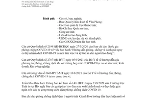 Công văn 8305/BCĐ 2021 đảm bảo phòng chống dịch COVID 19 tại cơ sở sản xuất tỉnh Khánh Hòa