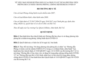Quyết định 4159/QĐ-BYT 2021 lựa chọn sử dụng phương tiện phòng hộ cá nhân phòng chống dịch COVID19